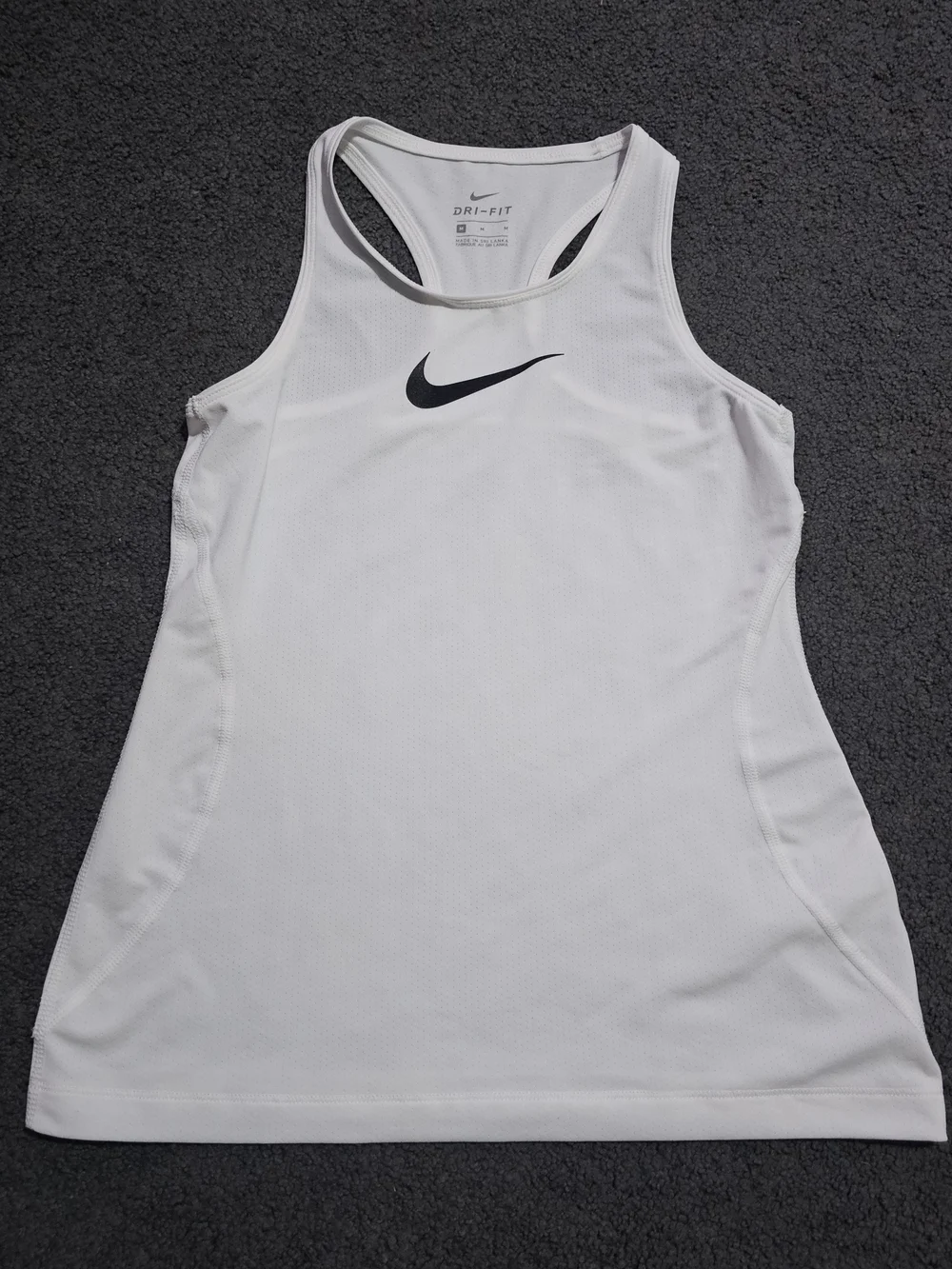 Nike White Dri-FIT Racerback Tank with Black Swoosh Girls Size M